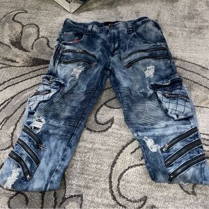 Rage of a Rebellion Mens Skinny Moto Style Zipper Biker Jeans Blue Size 36/34